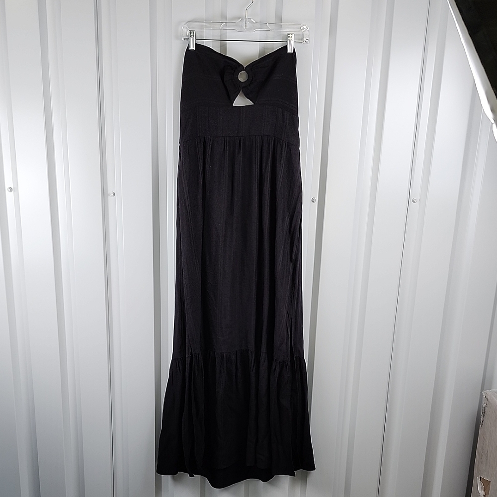 L*Space Womens Black Maxi Melody Dress O-Ring Detail Size XL NWT Cotton Linen